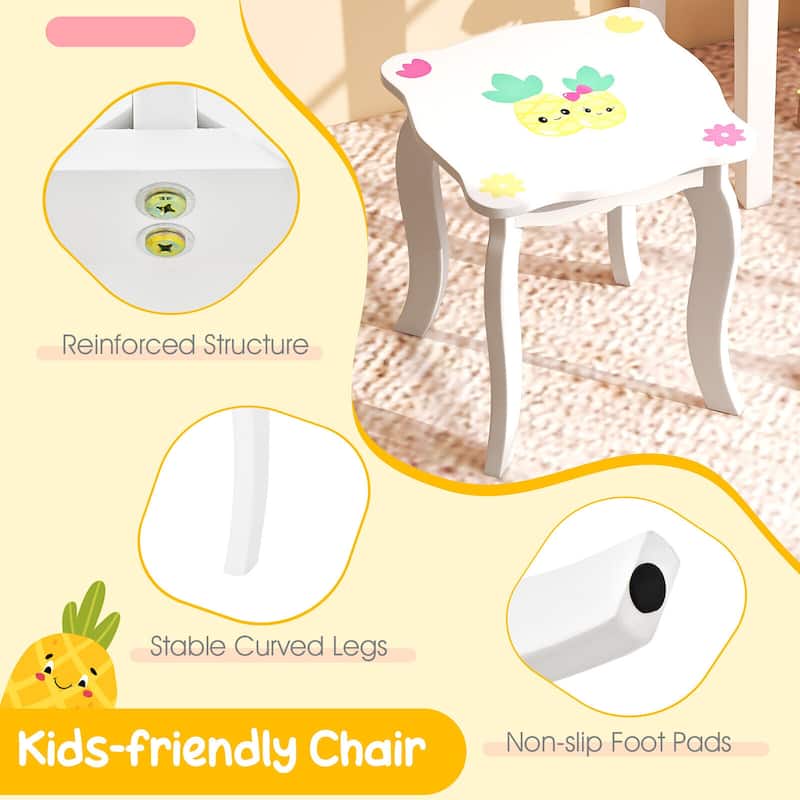 Gymax Kids Vanity Table Set Tri-Folding Mirror Pretend Play Dressing