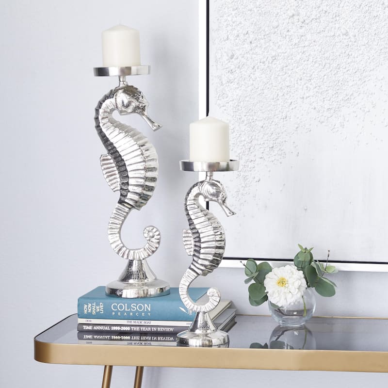 Aluminum Metal Decorative Candle Holder - Set of 2 Silver - Roche River Decor