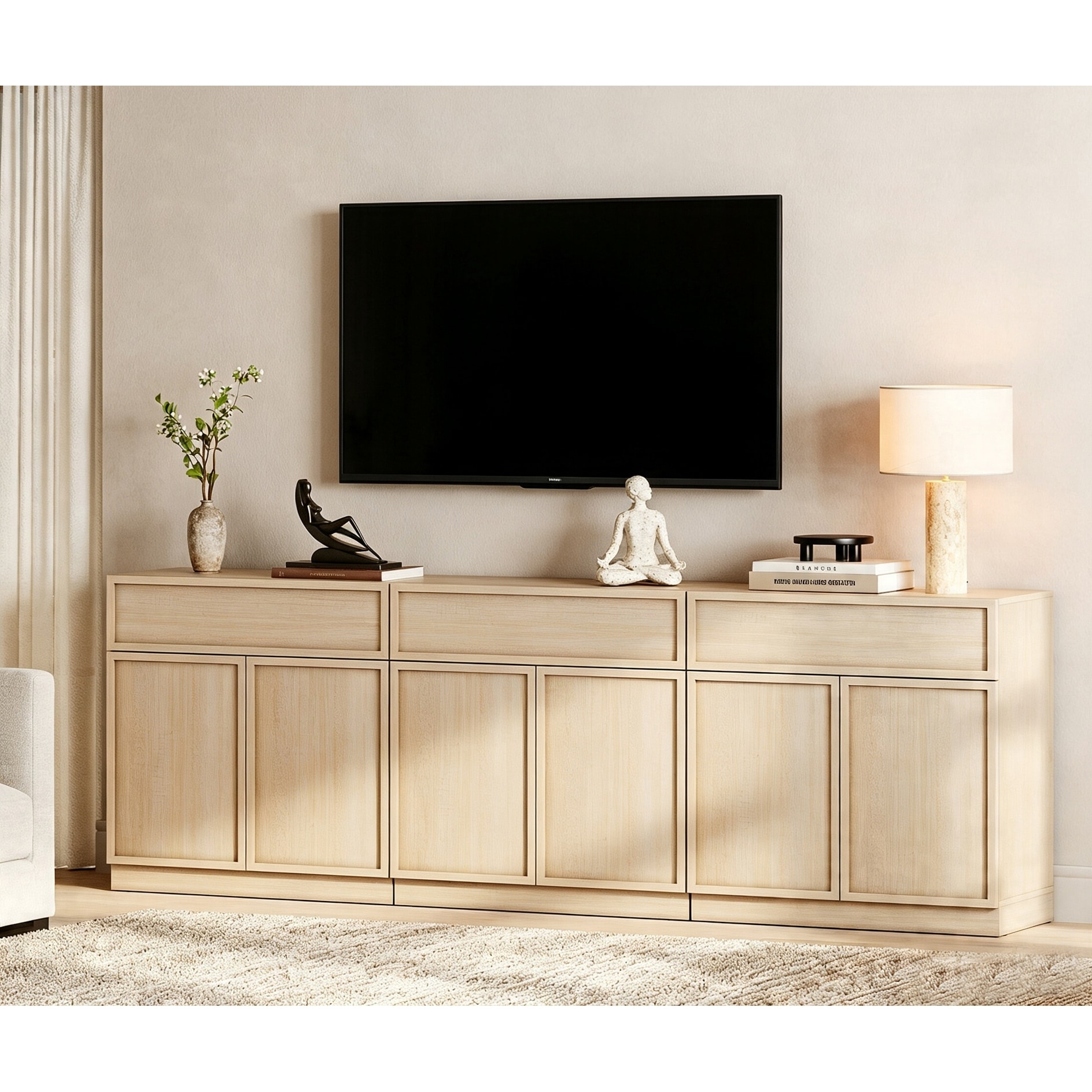 WAMPAT Modern TV Stand with Adjustable Shelf, Wooden Entertainment Center with 2 Doors and Drawer for Living Room, Bedroom