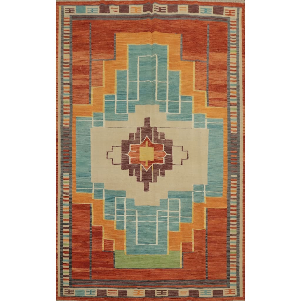 Hand Woven Oriental 100% Wool Carpet Southwestern Tribal Multi-Colored Kilim Area Rug - 9' 9'' X 7' 0''