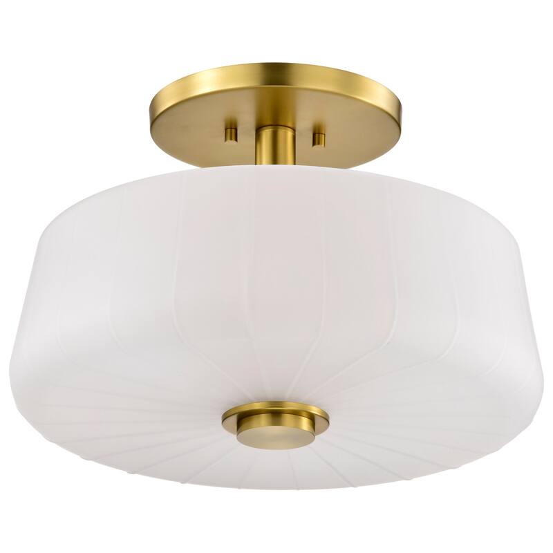 Lune 3 Light Semi-Flush Vintage Brass Finish Etched White Glass - Vintage Brass