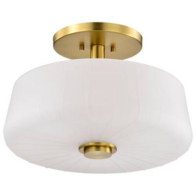 Lune 3 Light Semi-Flush Vintage Brass Finish Etched White Glass - Vintage Brass