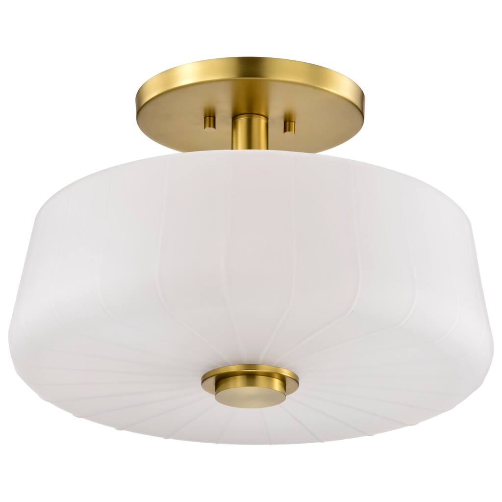 Lune 3 Light Semi-Flush Vintage Brass Finish Etched White Glass - Vintage Brass