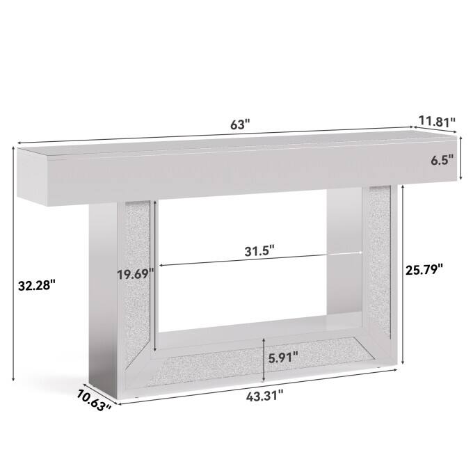 63-Inch Mirrored Console Sofa Table, Modern Wooden Entryway Table