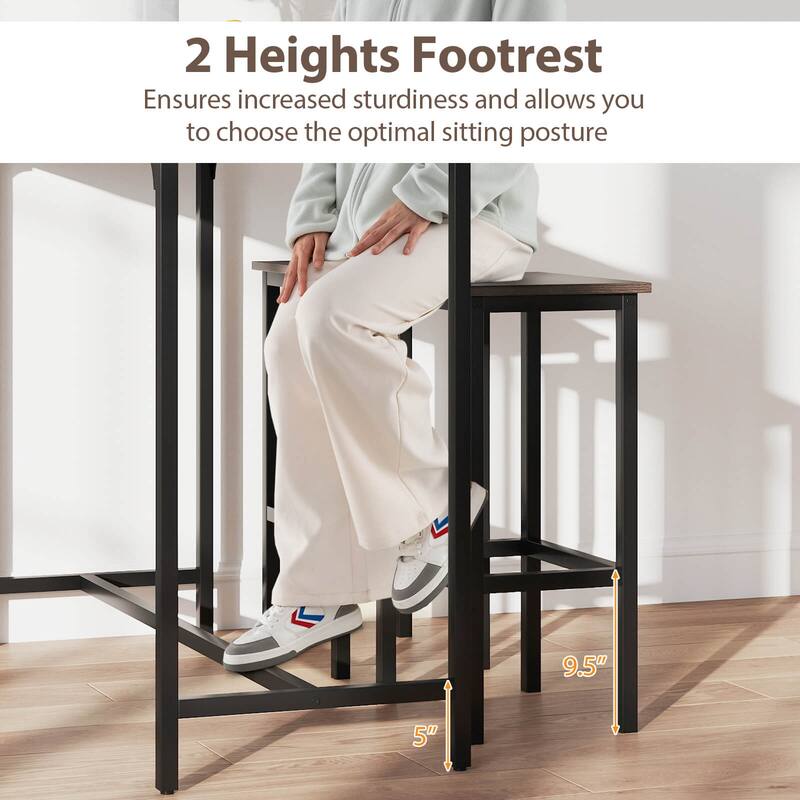 Costway 3 PCS Counter Height Table Set with Footrests Rectangular Pub