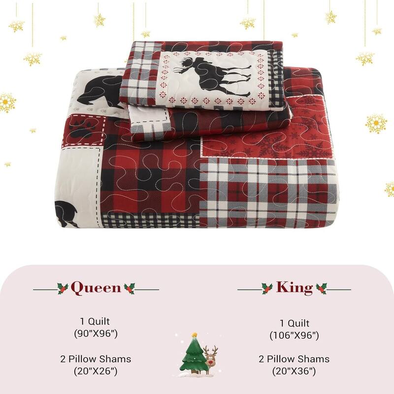 Christmas Soft Quilts Coverlet Bed Set with Pillow Shams, Bedding Set
