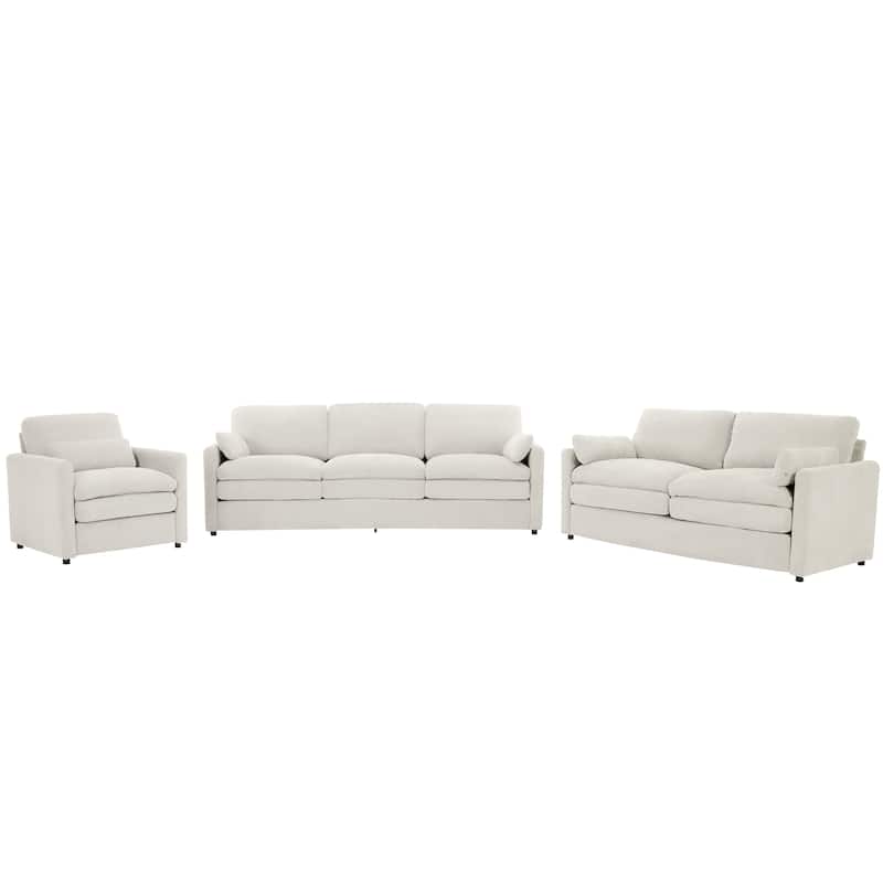3-Pieces Chenille 6-Seat Sectional Sofa Set with Oversized Cloud Couch and Double Cushions