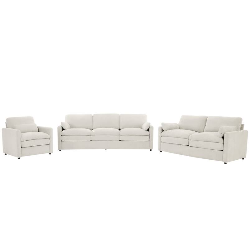 Roomfitters Cozy Cloud Upholstered Sofa Set with Armchair, Loveseat and 3-Seater, Chenille Fabric