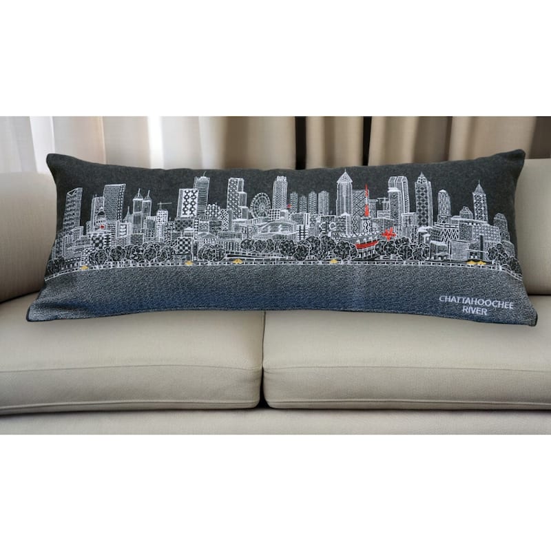 HomeRoots 35" Black Atlanta Nighttime Skyline Lumbar Decorative Pillow - Bed Rest