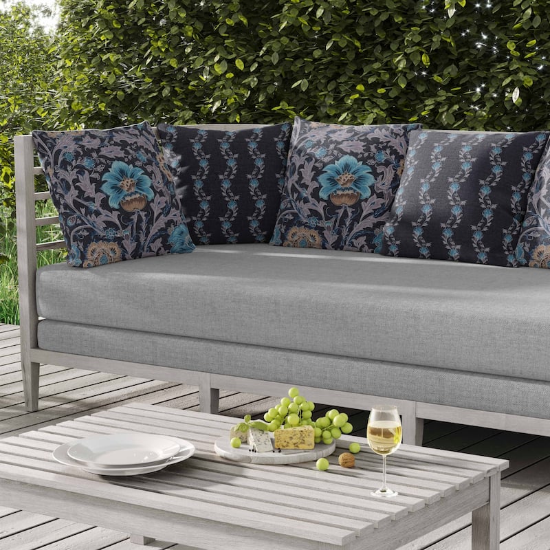 Mughal Era Garden Treasures Indoor/Outdoor Reversible Throw Pillow Blue and Lavender