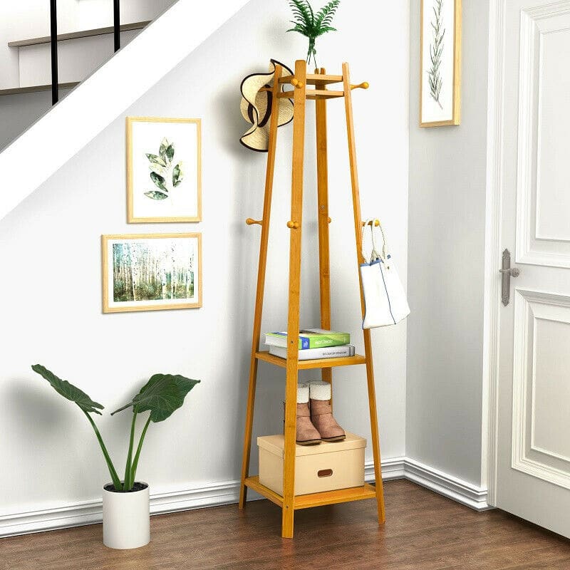 Solid Wood 8 Hook Freestanding Coat Rack Storage - 67"h x 16"l x 16"l