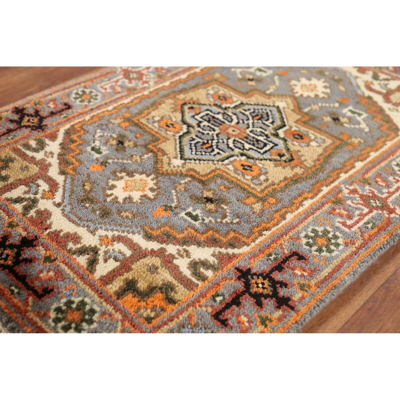 Gray Geometric Heriz-Serapi Indian Accent Rug Handmade Wool Carpet - 2'0"x 3'0"