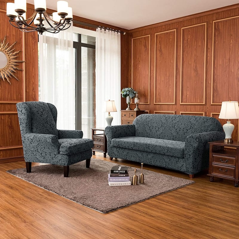 Subrtex 2 Piece Armchair Slipcover Jacquard Damask Spandex Furniture Protector