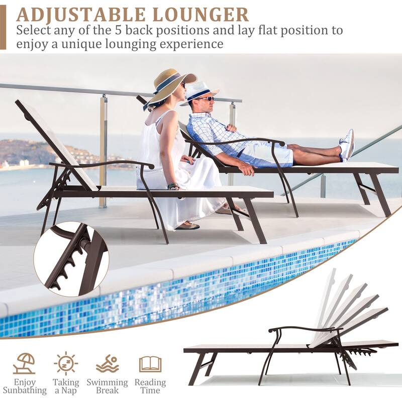 VredHom Outdoor Aluminum Adjustable Chaise Lounge (Set of 2)