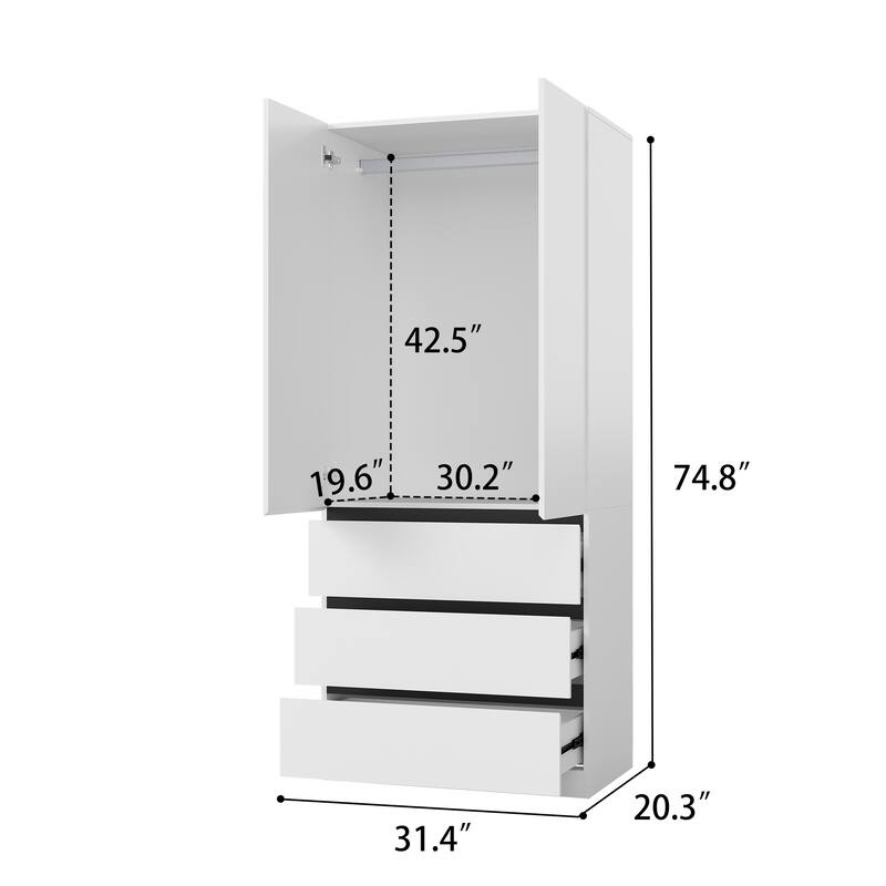 75" Large Modular Armoire Wardrobe Closet with 6 Drawers, Clothes Organizer Closet with Storage Shelves