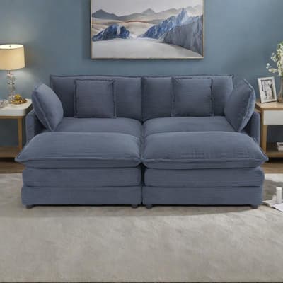75.6" Corduroy U-Shaped Sectional Sofa with Ottoman and Storage Pockets