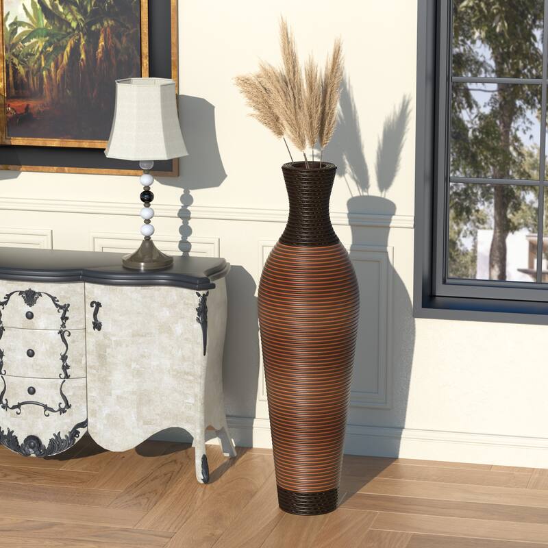 39 "tall standing designer floor vases with elegant two-tone dark brown finishes
