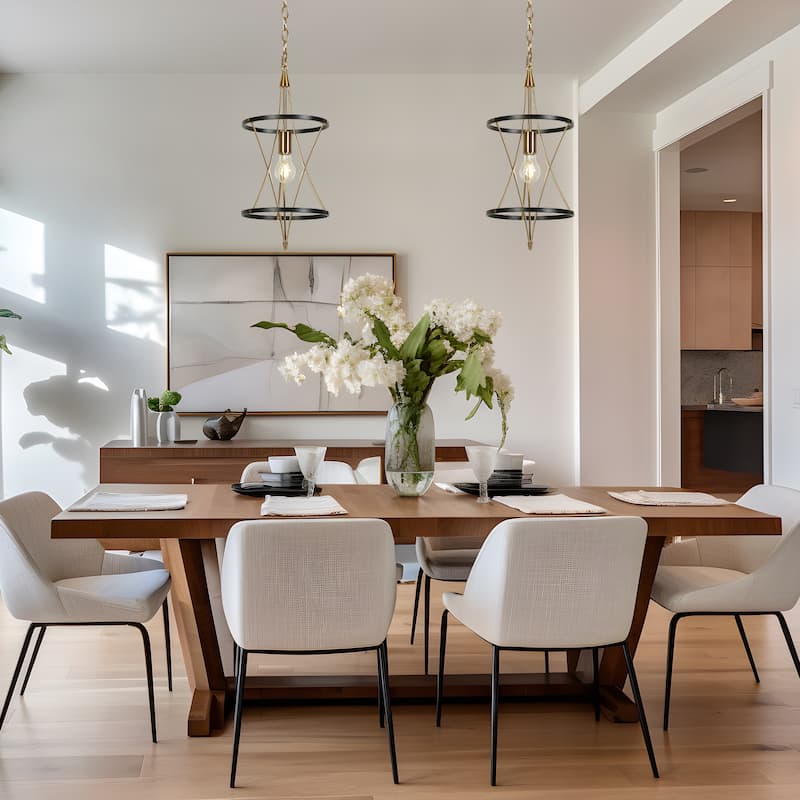 Modern Black Gold 1-Light Drum Pendant Light for Kitchen Island Dining Room - D 9.6" x H 81.5" Max