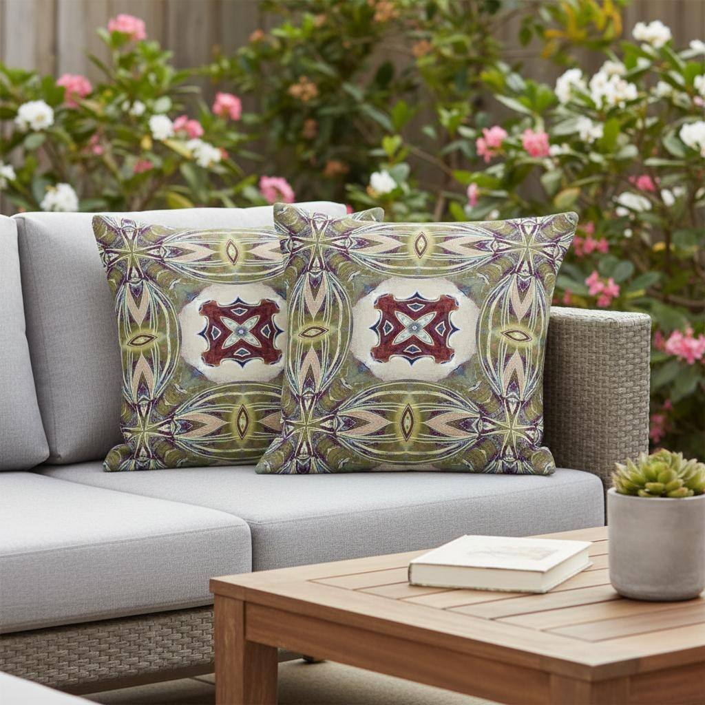 HomeRoots Set of Two 16" X 16" Green and Red Blown Seam Floral Indoor Outdoor Throw Pillow - 16.00' X '16.00' X '5.00