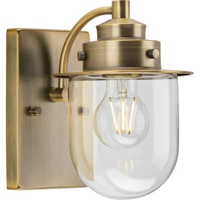 Northlake Collection One-Light Vintage Brass Clear Glass Transitional Bath Light - 5.87 in x 7.5 in x 8 in