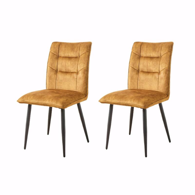 Velvet Dining Chairs (Set of 2) - Stain-Resistant, Iron Frame - Mustard Yellow - Armless