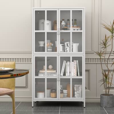 Premium Metal Cabinet with Anti-Tipping Device, Sideboards & Buffets, Adjustable Shelves, Magnetic Silent Closure