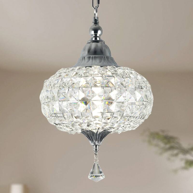 Cusp Barn Retro French 1-Light Globe Crystal LED Chandelier Kitchen Island Pendant Light for Dining Room - Chrome
