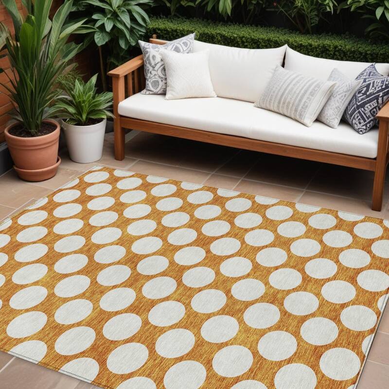 HomeRoots Polka Dot Transitional Rectangle Outdoor Rug - 8' X 10'