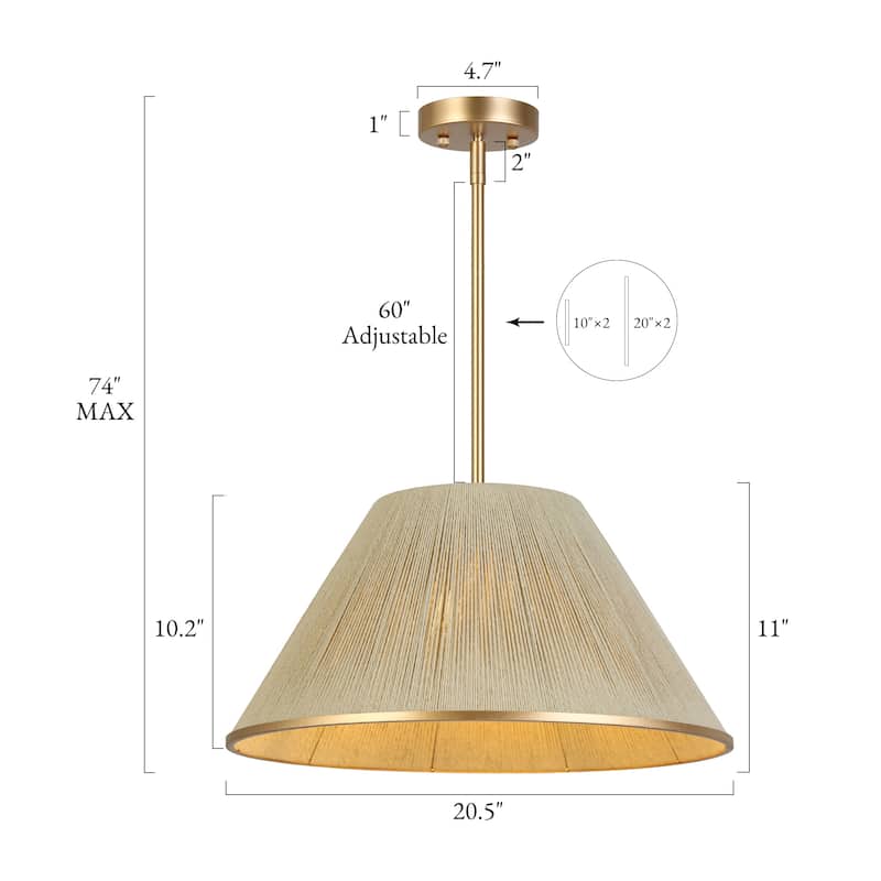 Modern Farmhouse 1-Light Gold Nature Pendant Light for Kitchen Island Dining Room - Nature&Gold - 20.5"Dx11"H