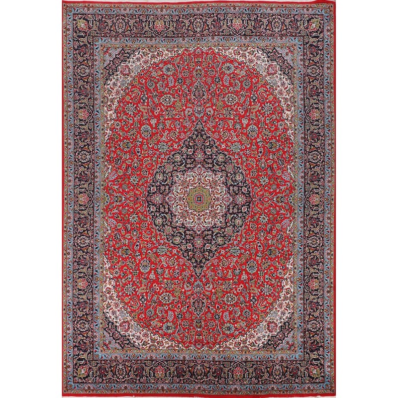 Traditional Floral Kashan Turkish Rug Medallion Machine-Made Carpet - 9'7" x 13'3"