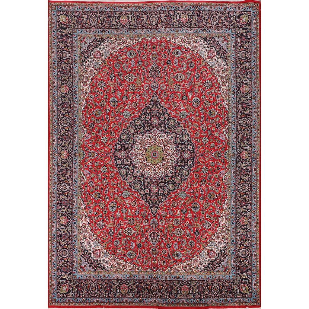 Traditional Floral Kashan Turkish Rug Medallion Machine-Made Carpet - 9'7" x 13'3"