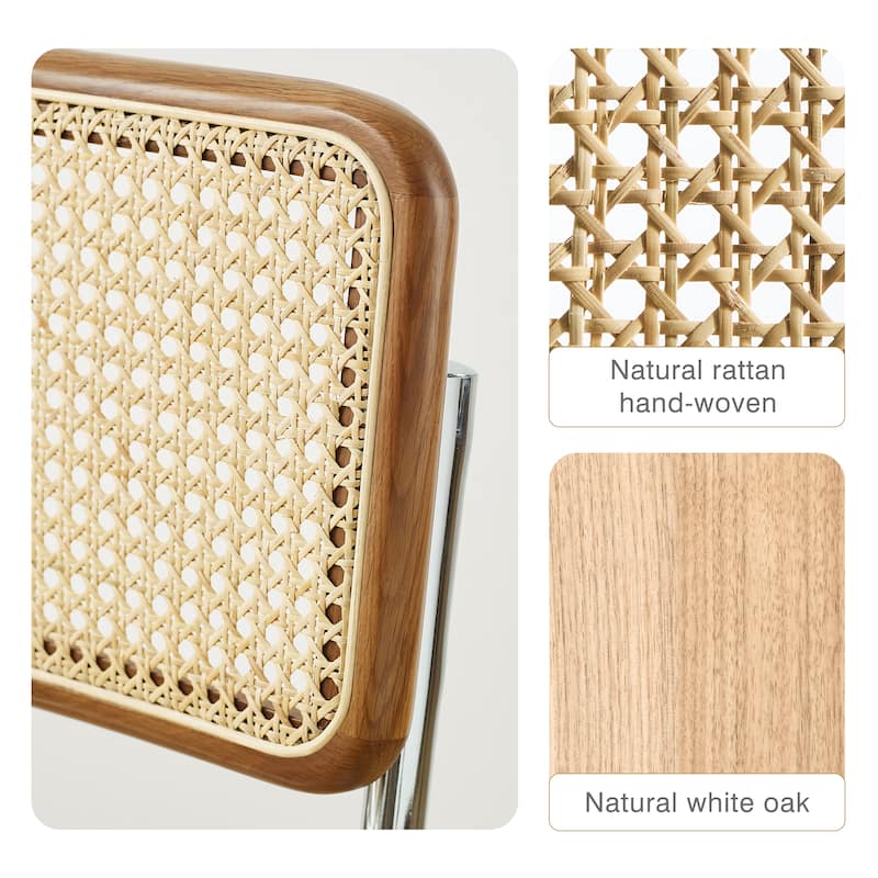 Art Leon PU Leather Upholstered Cane Back Rattan Dining Chair Set of 2