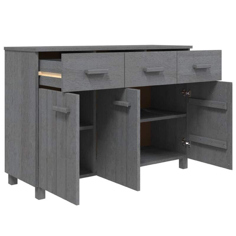 Sideboard, 3 Drawers, 3 Cabinets, Dark Gray Solid Pine Wood, 45 Inch