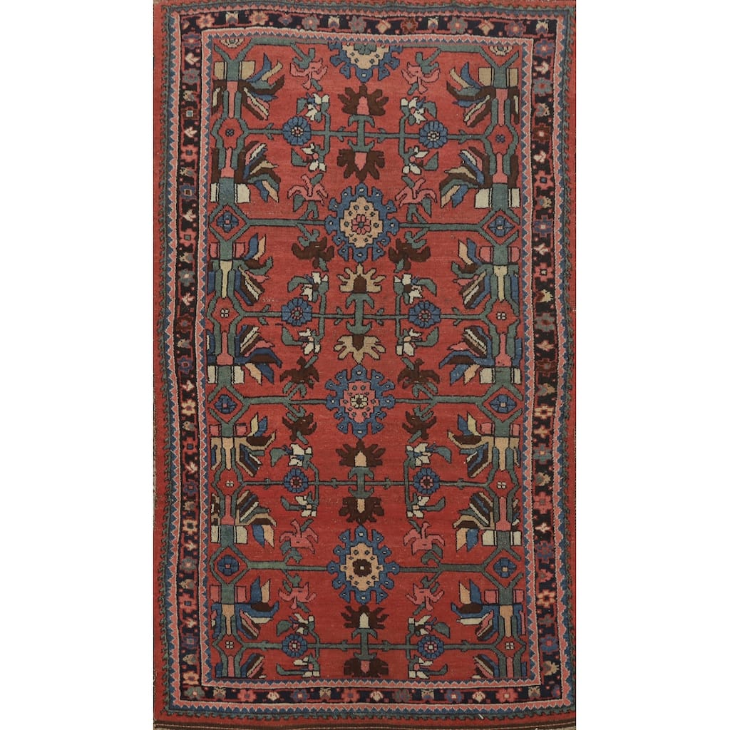 Hand Knotted Oriental 100% Wool Carpet Traditional Geometric Oranges & Rust Bidjar Area Rug - 6' 6'' X 3' 10''