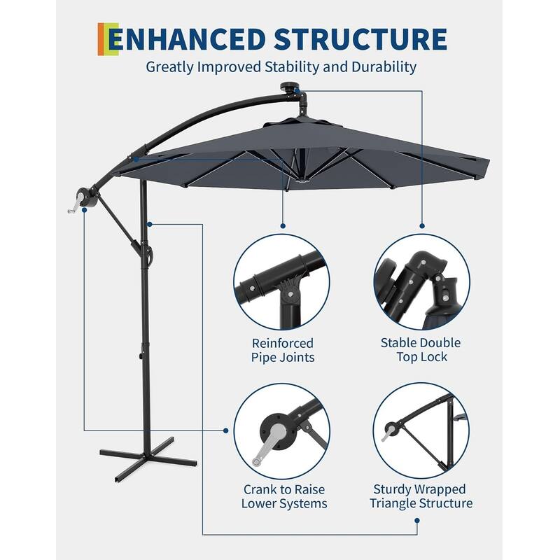 10FT Offset Umbrella with Cross Base, Fade Resistant Canopy Large Patio Umbrella with 360-degree
