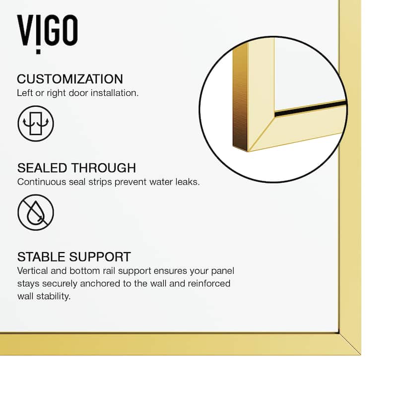 VIGO Zenith 34" W x 74" H Frameless Fixed Shower Screen in Matte Brushed Gold