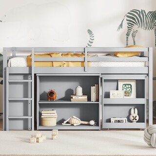 Twin Size Low Loft Bed with 3 Drawers,Shelf Cabinet and Pull Out Desk