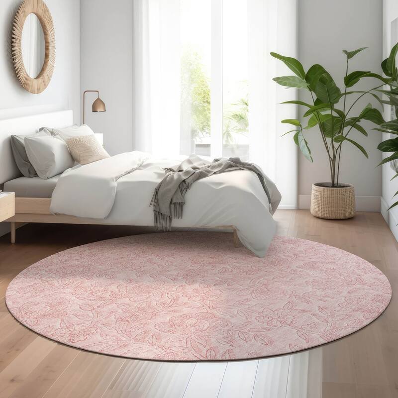Premium Washable Super Soft Muted Floral Mayfield Rug - Pink - 8' x 8' - Round