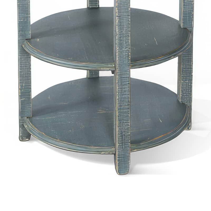 24 in. Seagrass Green Round Wood End Table, Sturdy Build End Side Table for Living Rooms