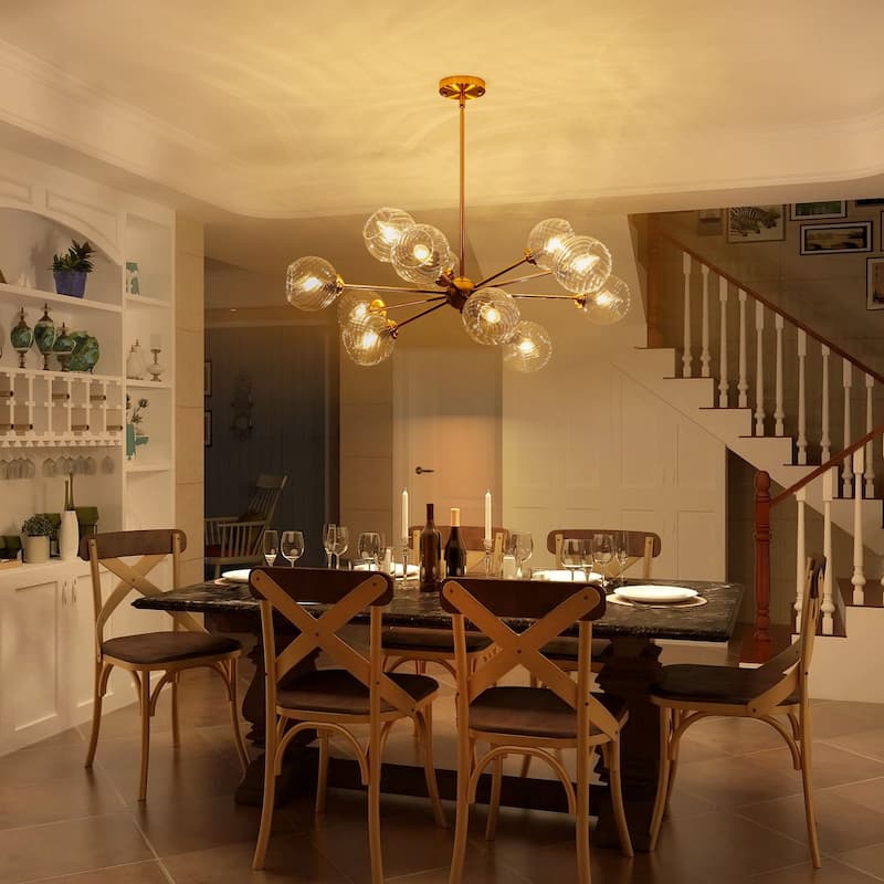 33.5" 12 - Light Mid-Century Brass Sputnik Chandelier for Dining Room - 12 Light