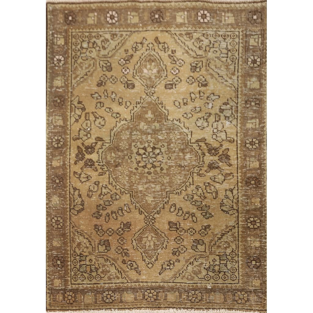 Hand Knotted Oriental 100% Wool Carpet Traditional Medallion Yellow & Gold Tabriz Area Rug - 4' 8'' X 3' 3''