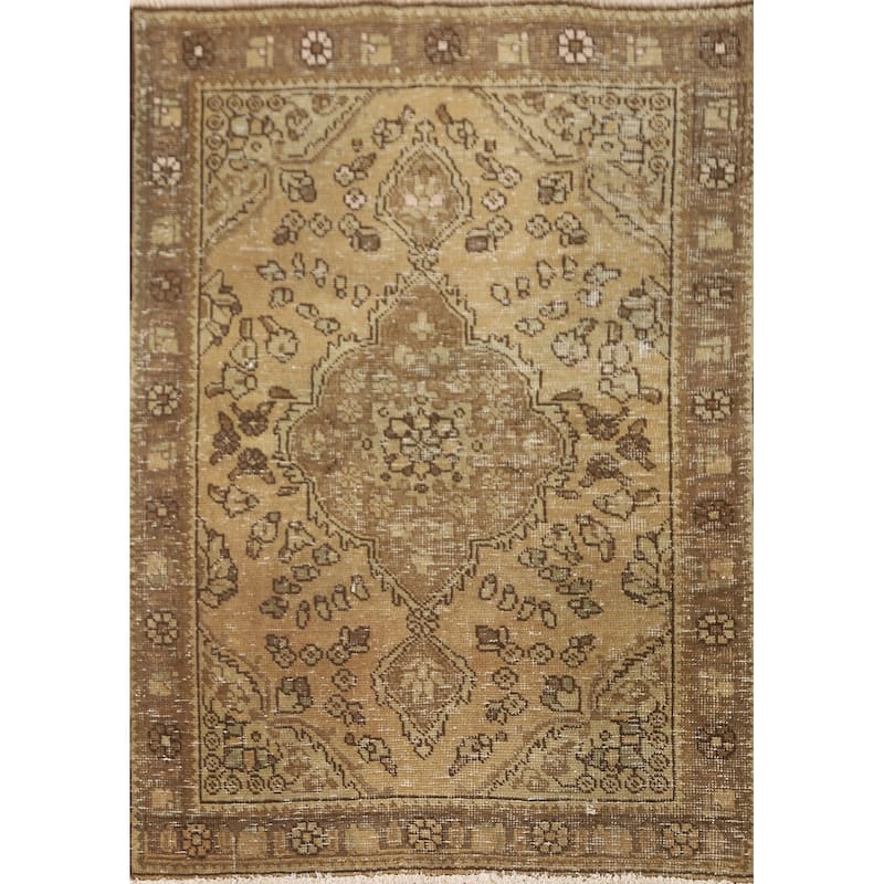 Hand Knotted Oriental 100% Wool Carpet Traditional Medallion Yellow & Gold Tabriz Area Rug - 4' 8'' X 3' 3''
