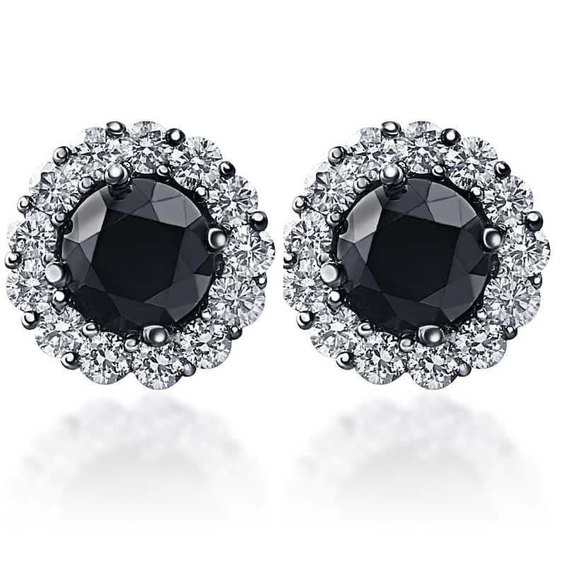 Bliss Diamond 2 3/4 Ct Halo Black & White Diamond Studs Black Gold 10mm - Black