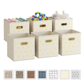 6 Pack Fabric Storage Cubes with Handle, Foldable 11 Inch Cube Storage ...