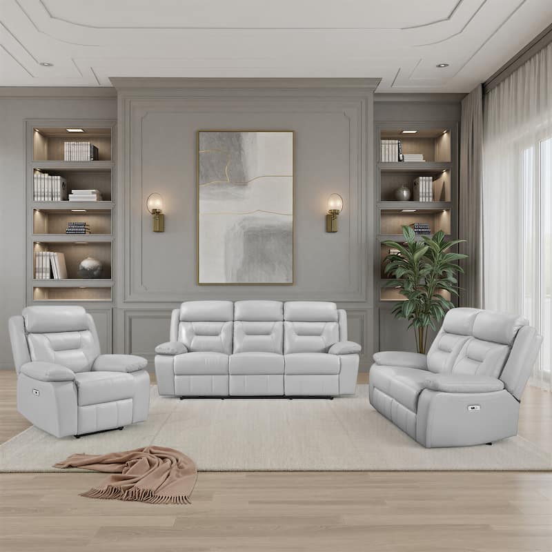 Garrey Leather 3-Piece Power Double Reclining Living Room Sofa Set