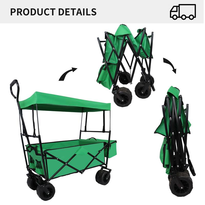 Outdoor Camping Kids Foldable Wagon,Portable Beach Trolley Cart with Removable Canopy