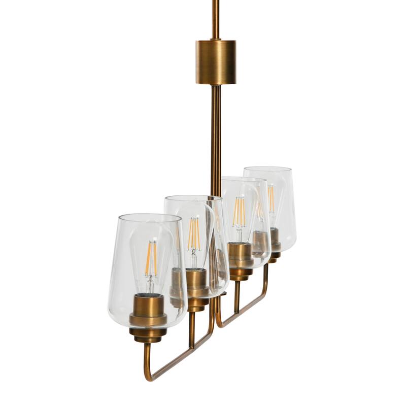Metal and Glass 4-Light Linear Chandelier