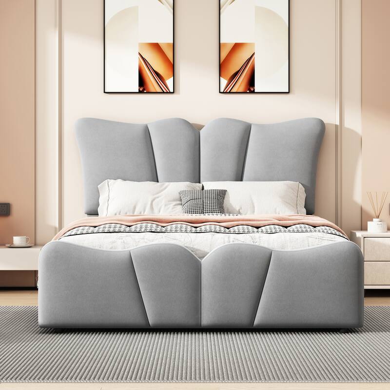 Luxurious Velvet Upholstered Platform Bed - Twin/Full Sizes with Stylish Headboard & Footboard, Sturdy Construction