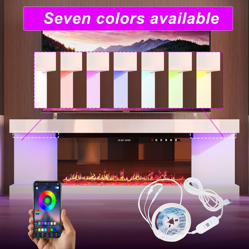 Modern Electric Fireplace TV Stand, High Gloss White Console, 40" LED Insert