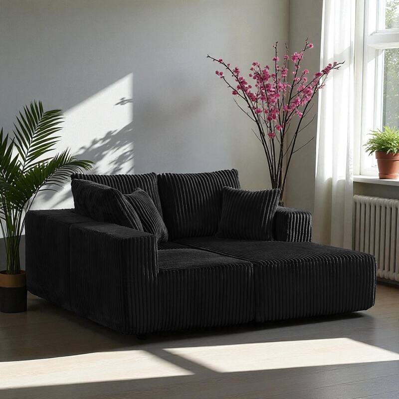 103" Modular Corduroy Sectional Sofa, Deep Seat Cloud Couch, Upholstered 4-Seater Sofa for Living Room, No Assembly Required